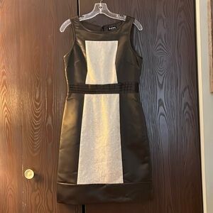 BCBG beautiful dark brown satin sleeveless dress with brocade. Size 8